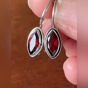 Vintage Lovely Sterling Silver 925 Red Marquise cut Garnet Drop Earrings